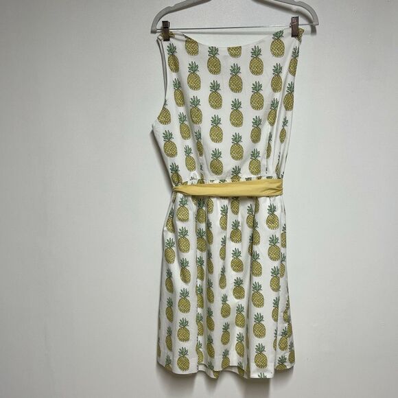 Garnet Hill Cotton Sleeveless Fit and Flare Pineapple Print Summer Dress Sz 14 - Picture 4 of 6